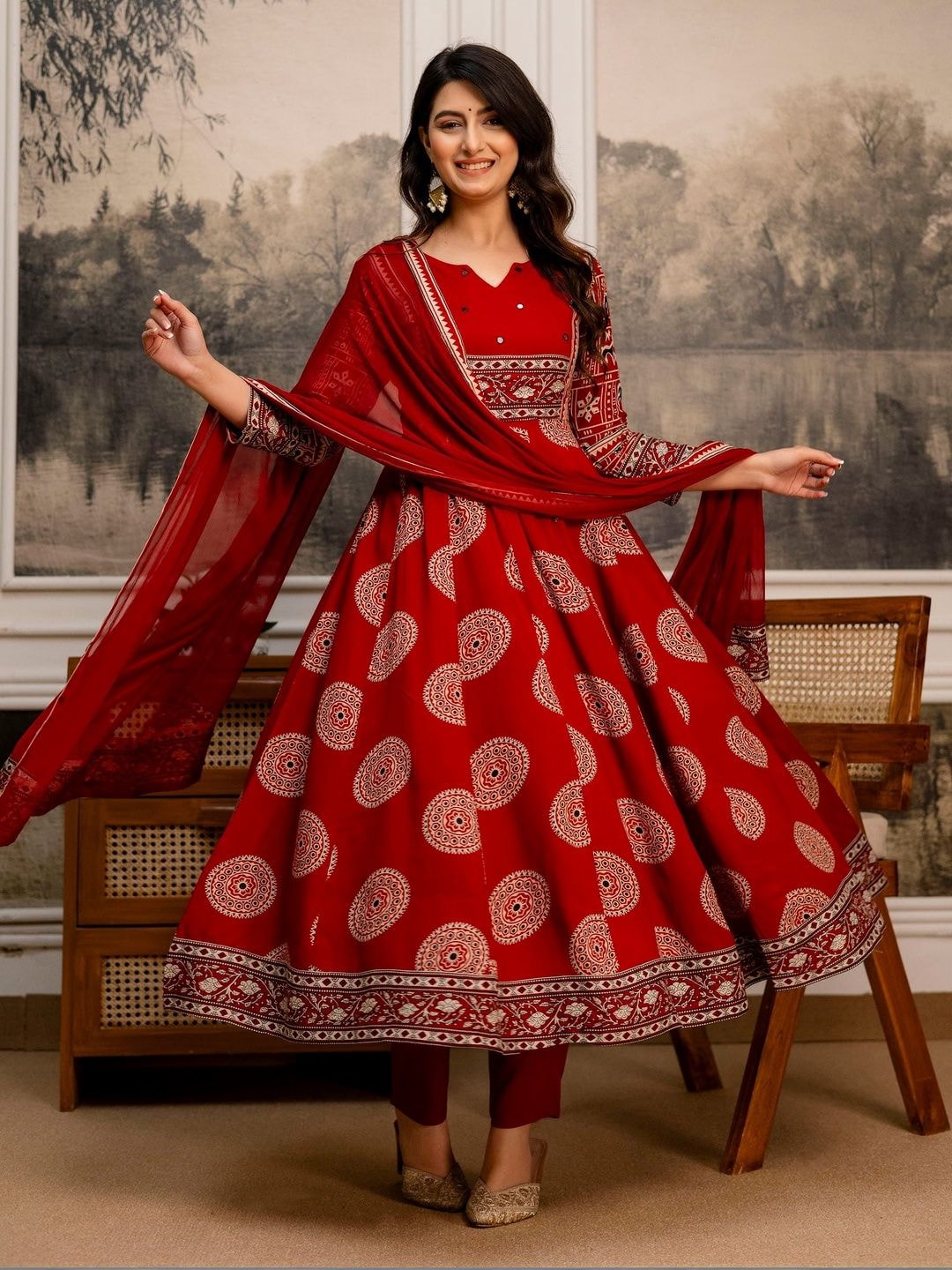 Berrylicious Women Ethnic Motifs Printed Empire Kurta with Trousers & With Dupatta