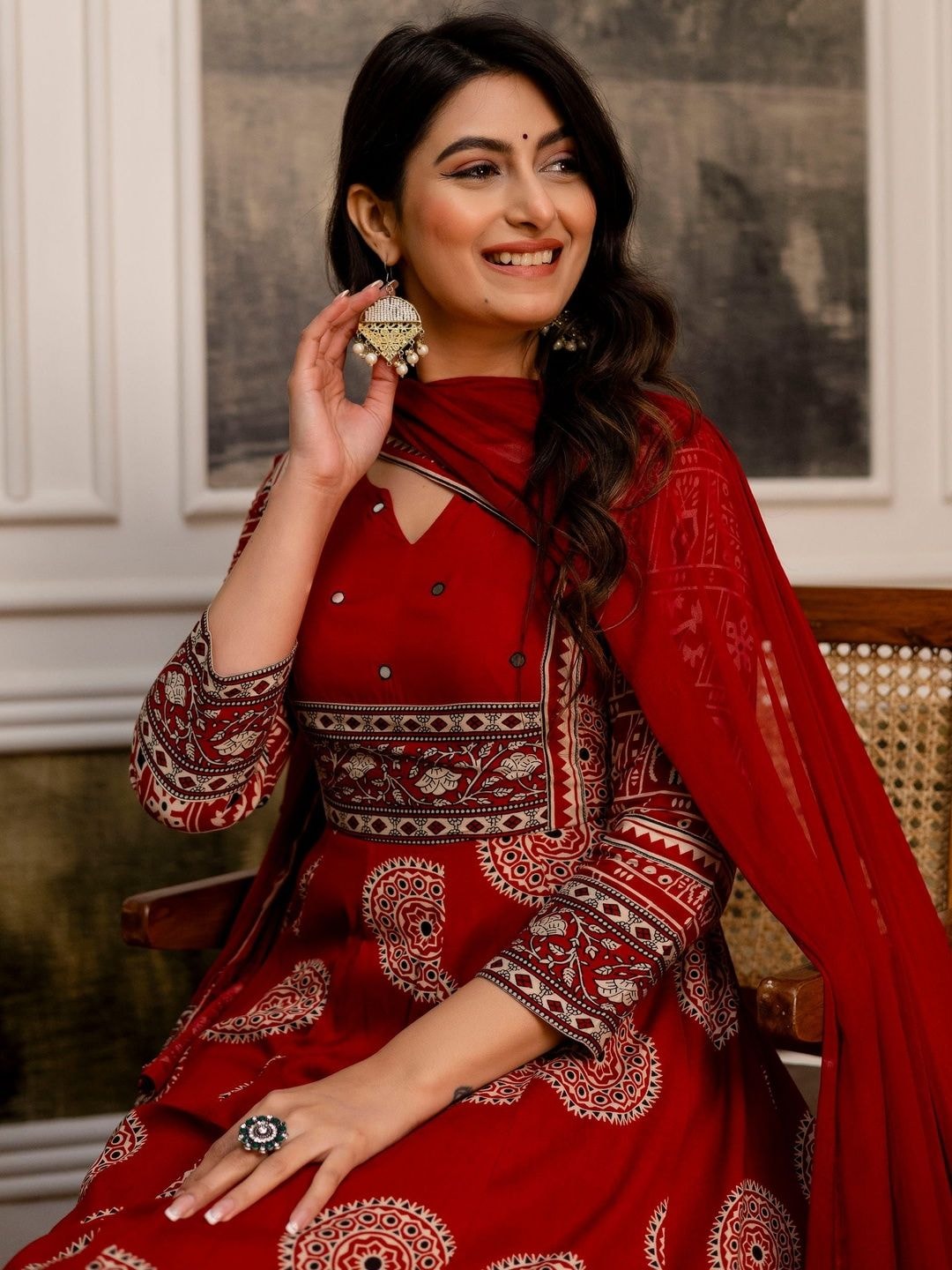 Berrylicious Women Ethnic Motifs Printed Empire Kurta with Trousers & With Dupatta