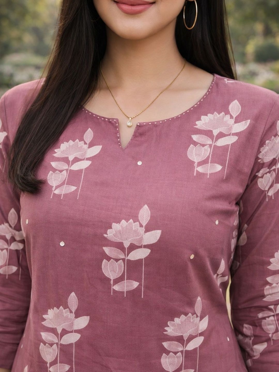 HERE&NOW Women Floral Printed Regular Pure Cotton Kurta with Trousers & With Dupatta