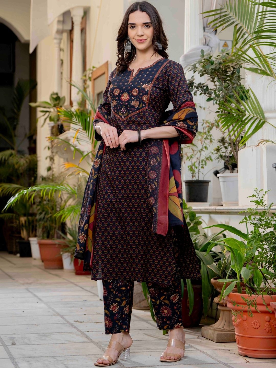 Pistaa Women Ethnic Motifs Printed Regular Pure Cotton Kurta with Trousers & With Dupatta