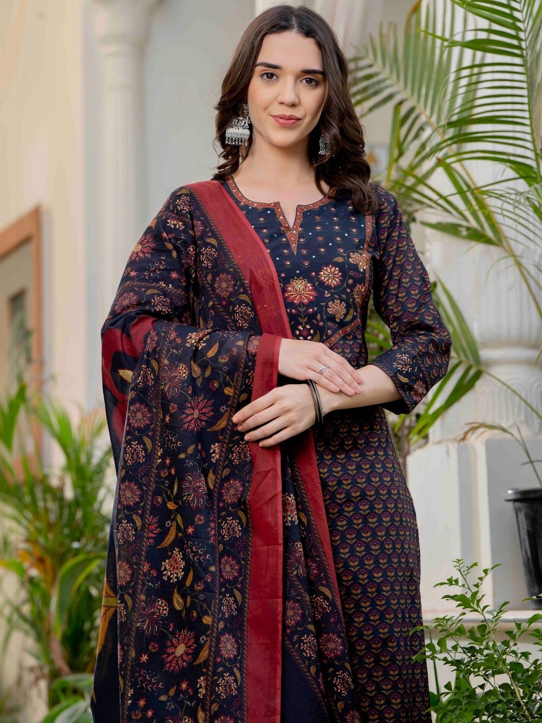 Pistaa Women Ethnic Motifs Printed Regular Pure Cotton Kurta with Trousers & With Dupatta