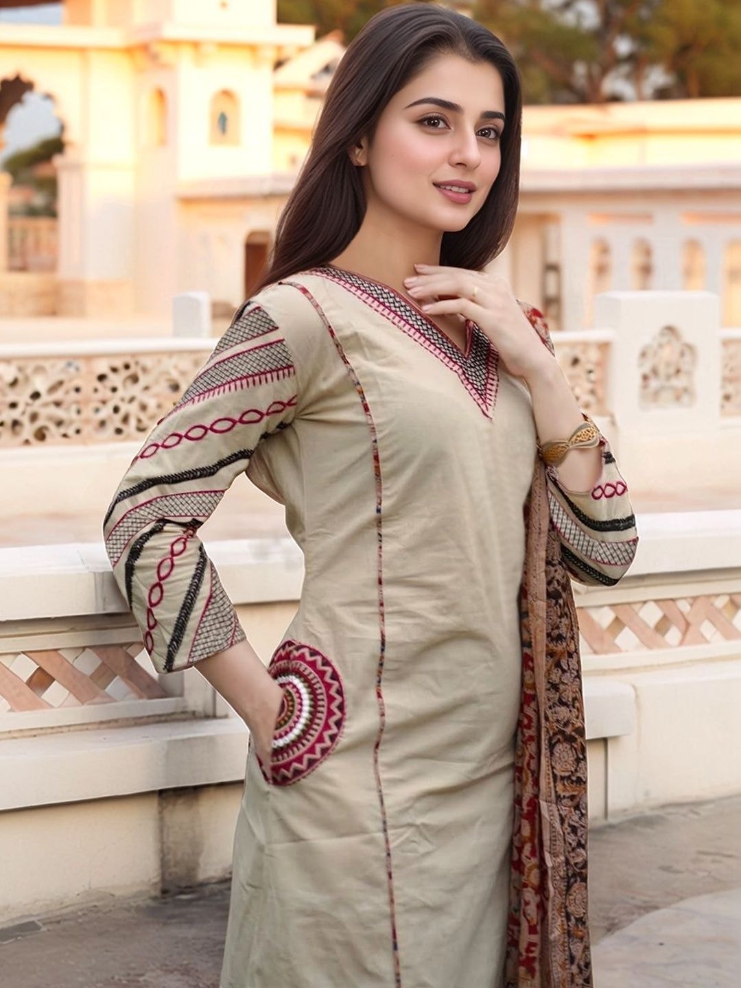 SZN Women Ethnic Motifs Regular Thread Work Kurta with Trousers & With Dupatta