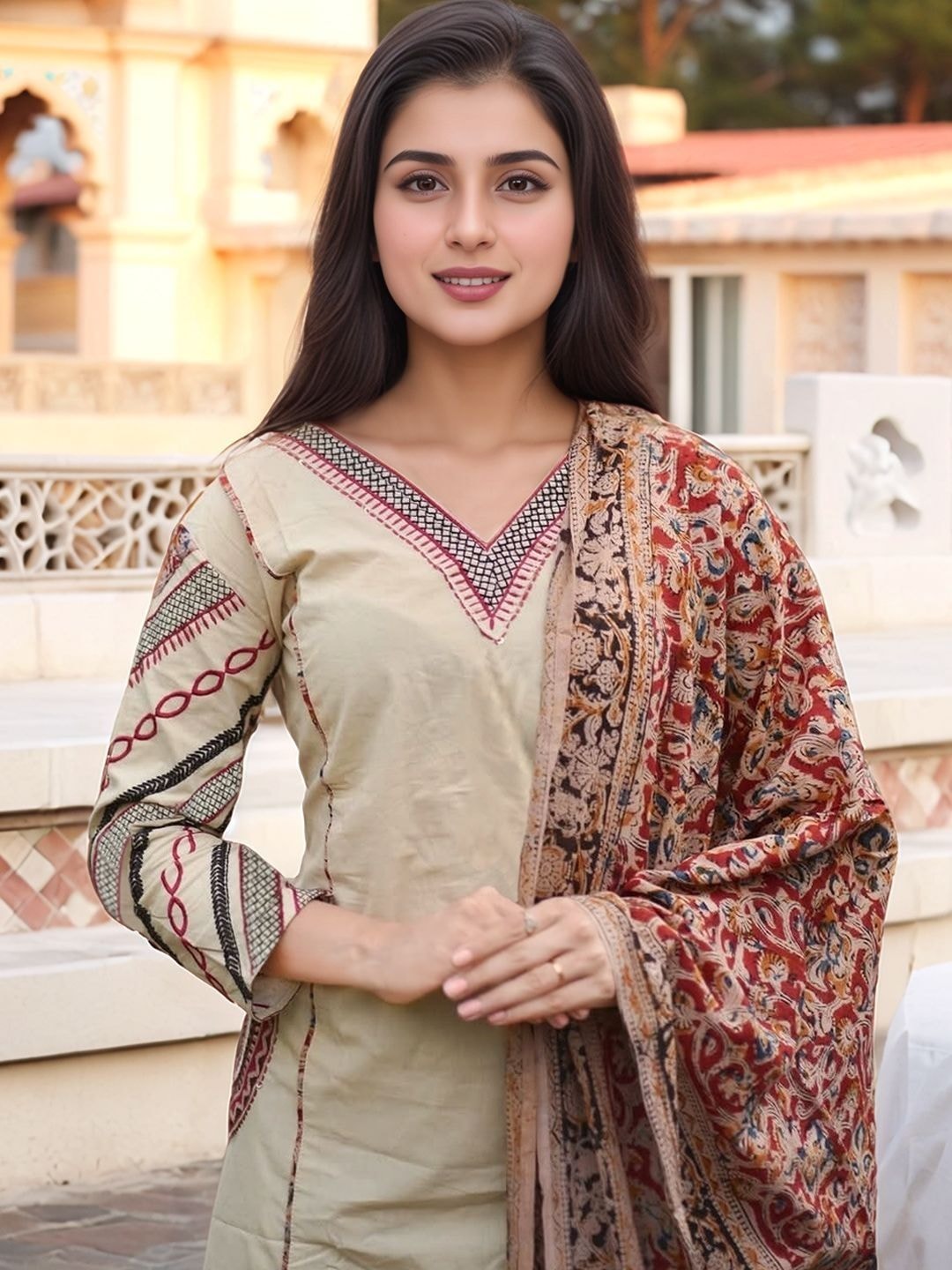 SZN Women Ethnic Motifs Regular Thread Work Kurta with Trousers & With Dupatta